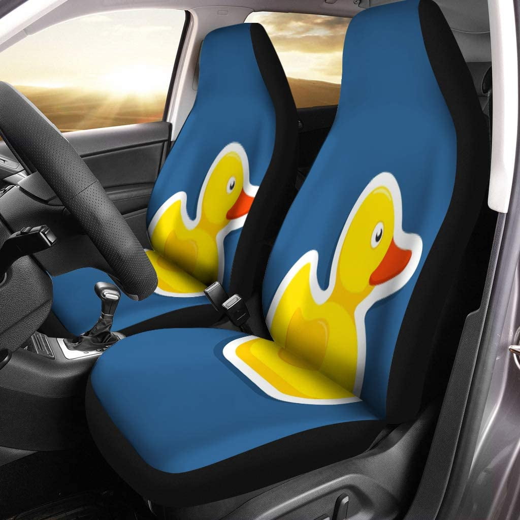 FMSHPON Set of 2 Car Seat Covers Yellow Rubber Duck Bath Toy in Flat on Blue Universal Auto Front Seats Protector Fits for Car SUV Sedan Truck