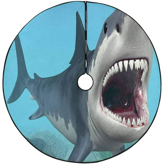 FMSHPON Shark Open Mouth Xmas Christmas Tree Skirt Stand Mat for Holiday Party Decoration Indoor Outdoor 36 inches