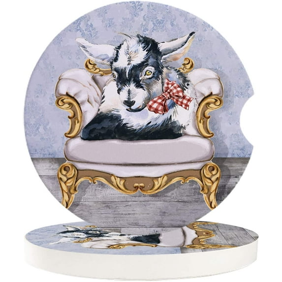 FMSHPON Sheep Sitting on Vintage Sofa Set of 6 Car Coaster for Drinks, Absorbent Ceramic Stone Coasters Cup Mat with Cork Base for Home Kitchen Room Coffee Table Bar Decor