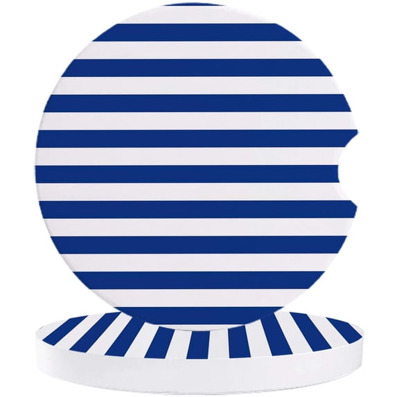 FMSHPON Simple Blue and White Stripes Set of 6 Car Coaster for Drinks, Absorbent Ceramic Stone Coasters Cup Mat with Cork Base for Home Kitchen Room Coffee Table Bar Decor