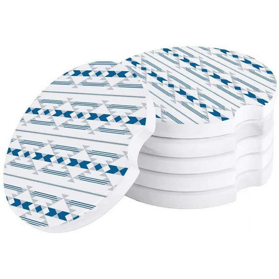 FMSHPON Simple Design Traditional Bohemian Pattern Set of 2 Car Coaster for Drinks, Absorbent Ceramic Stone Coasters Cup Mat with Cork Base for Home Kitchen Room Coffee Table Bar Decor