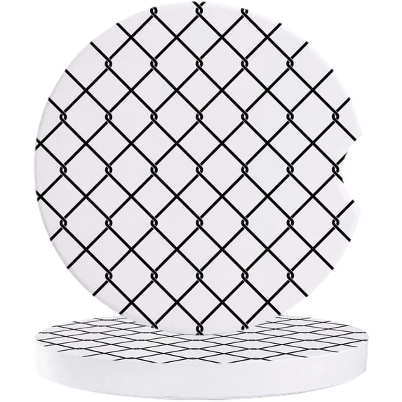FMSHPON Simple Geometric Grid Pattern White Set of 6 Car Coaster for Drinks, Absorbent Ceramic Stone Coasters Cup Mat with Cork Base for Home Kitchen Room Coffee Table Bar Decor