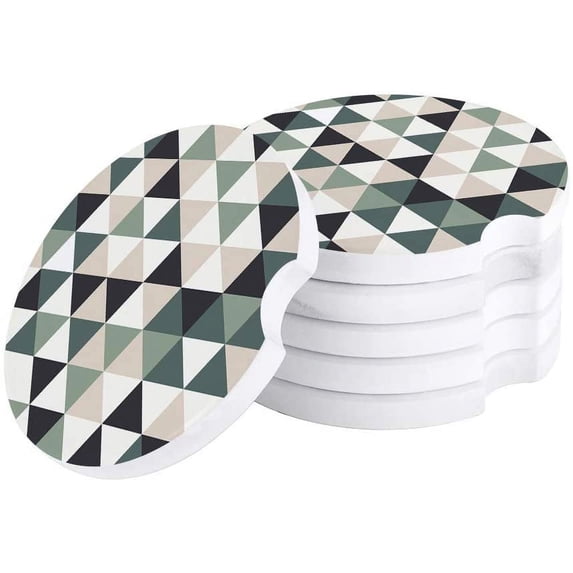 FMSHPON Simple Geometric Triangle Pattern Set of 2 Car Coaster for Drinks, Absorbent Ceramic Stone Coasters Cup Mat with Cork Base for Home Kitchen Room Coffee Table Bar Decor
