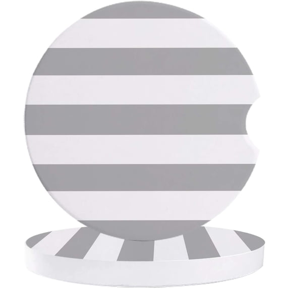 FMSHPON Simple Gray and White Stripes Set of 6 Car Coaster for Drinks, Absorbent Ceramic Stone Coasters Cup Mat with Cork Base for Home Kitchen Room Coffee Table Bar Decor