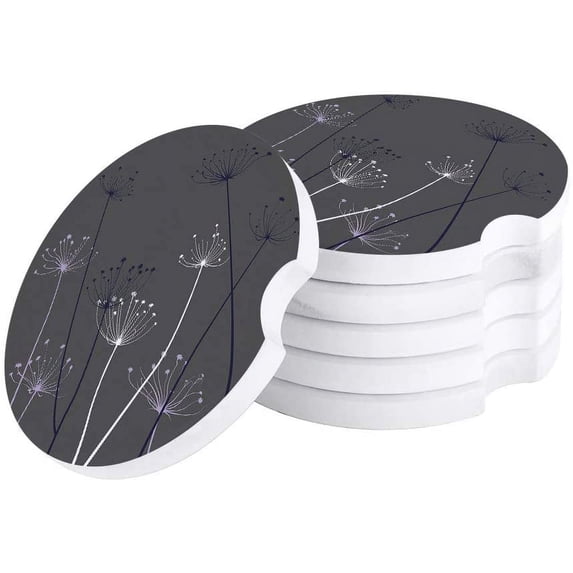 FMSHPON Simple Style Dandelion Grey Set of 4 Car Coaster for Drinks, Absorbent Ceramic Stone Coasters Cup Mat with Cork Base for Home Kitchen Room Coffee Table Bar Decor