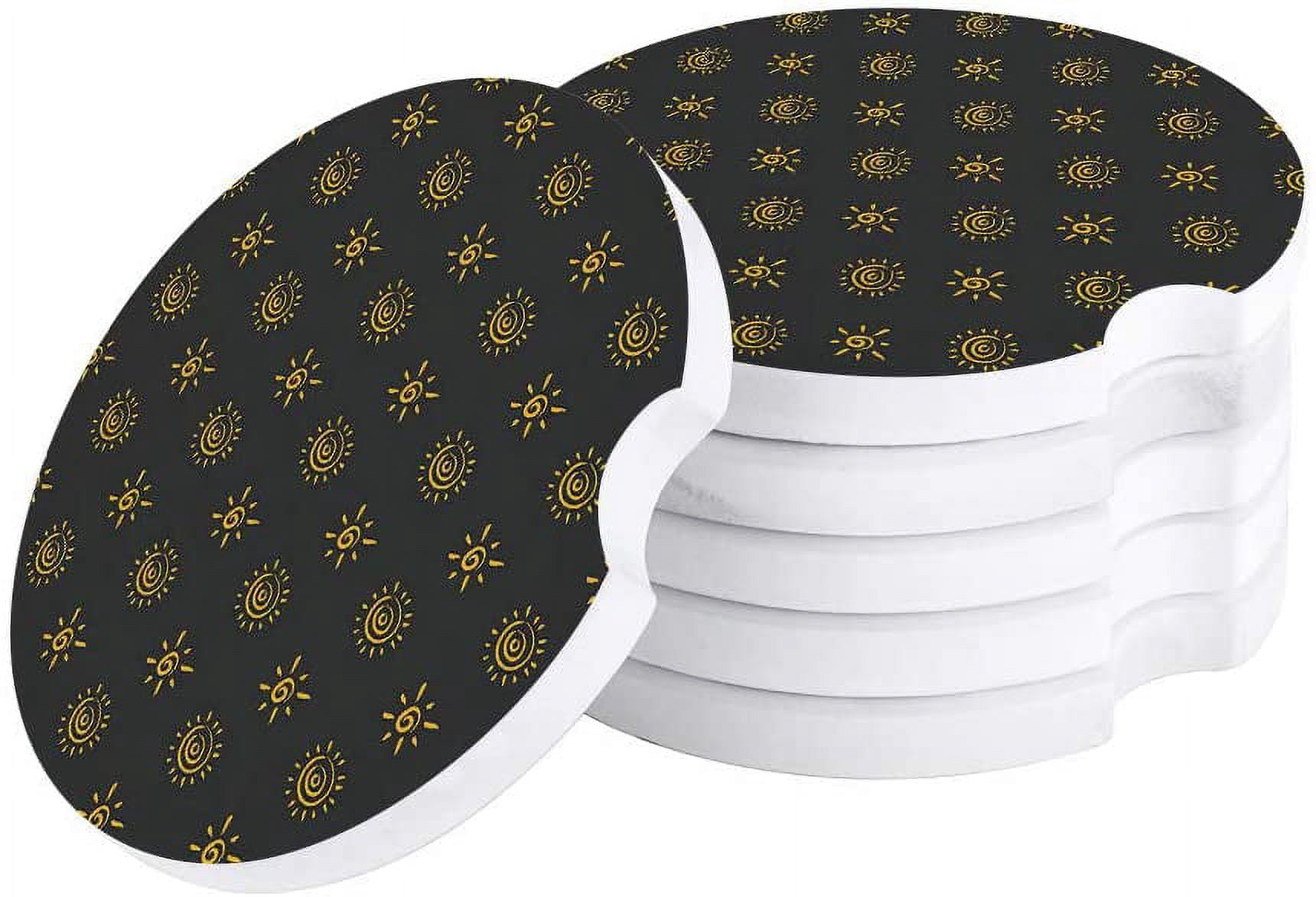 Sunshine Makes Me Happy Ceramic Car Coasters - Pack Of 2, 2.75" Diameter, Fits Cup Holders