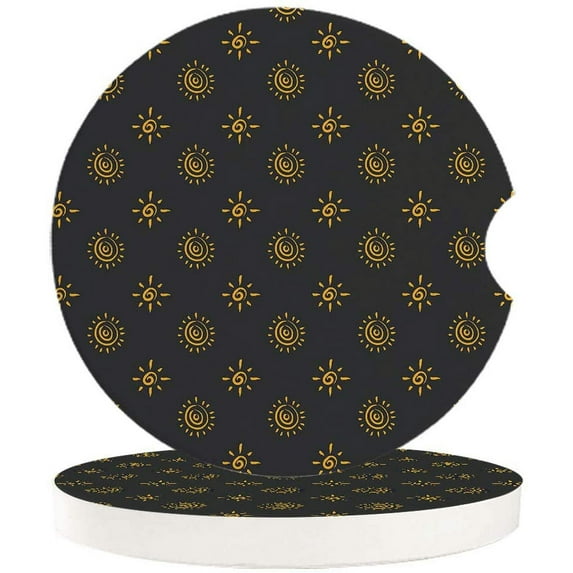 FMSHPON Simple Sun Pattern Set of 6 Car Coaster for Drinks, Absorbent Ceramic Stone Coasters Cup Mat with Cork Base for Home Kitchen Room Coffee Table Bar Decor