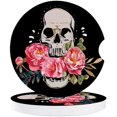 thumbnail image 1 of FMSHPON Skull and Fresh Flower Black Set of 6 Car Coaster for Drinks, Absorbent Ceramic Stone Coasters Cup Mat with Cork Base for Home Kitchen Room Coffee Table Bar Decor, 1 of 5