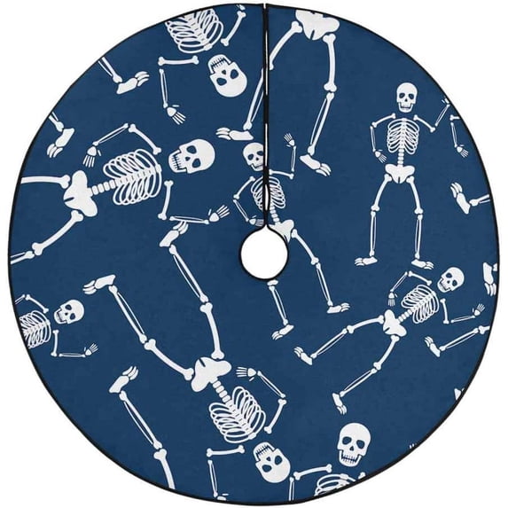 FMSHPON Skull Skeleton Xmas Christmas Tree Skirt Stand Mat for Holiday Party Decoration Indoor Outdoor 36 inches