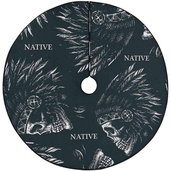 FMSHPON Skull Xmas Christmas Tree Skirt Stand Mat for Holiday Party Decoration Indoor Outdoor 48 inches