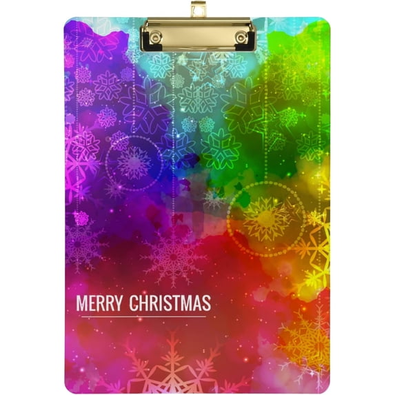 FMSHPON Snowflake Merry Christmas Xmas Colorful Clipboard Hardboard Wood Nursing Clip Board and Pull for Standard A4 Letter 13x9 inches