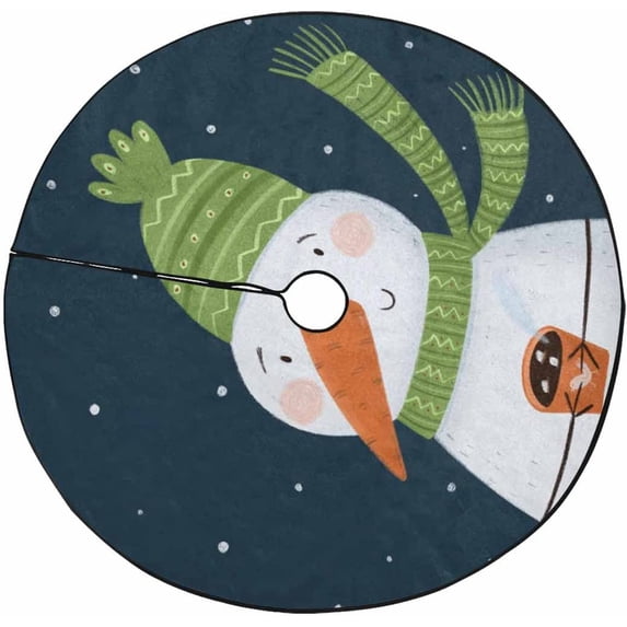 FMSHPON Snowman in a Green HatScarf Xmas Christmas Tree Skirt Stand Mat for Holiday Party Decoration Indoor Outdoor 48 inches