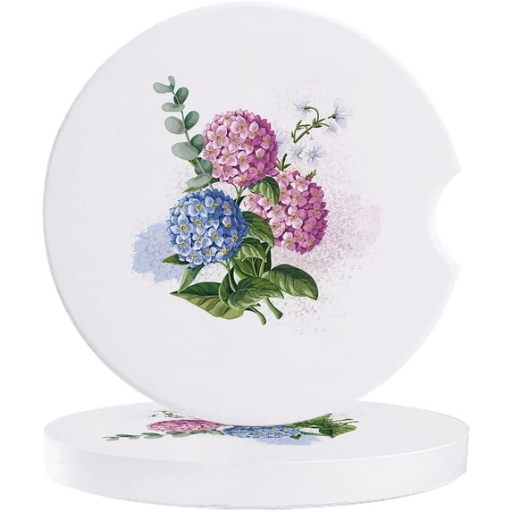 FMSHPON Spring Flower Hydrangea Set of 6 Car Coaster for Drinks, Absorbent Ceramic Stone Coasters Cup Mat with Cork Base for Home Kitchen Room Coffee Table Bar Decor