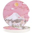 thumbnail image 1 of FMSHPON Spring Sun Peach Blossom and Mountain Peaks Set of 6 Car Coaster for Drinks, Absorbent Ceramic Stone Coasters Cup Mat with Cork Base for Home Kitchen Room Coffee Table Bar Decor, 1 of 5