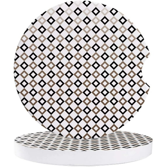 FMSHPON Square Grid Classic Geometric Pattern Set of 6 Car Coaster for Drinks, Absorbent Ceramic Stone Coasters Cup Mat with Cork Base for Home Kitchen Room Coffee Table Bar Decor