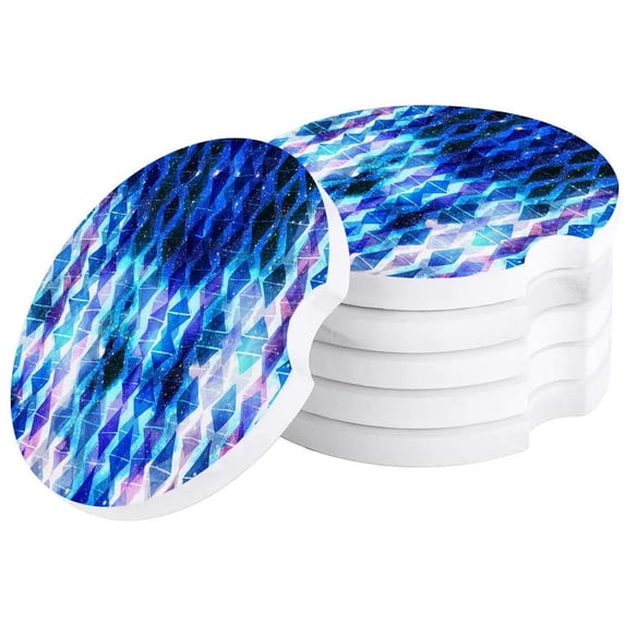FMSHPON Starry Gradient Style Geometric Diamond Pattern Set of 4 Car Coaster for Drinks, Absorbent Ceramic Stone Coasters Cup Mat with Cork Base for Home Kitchen Room Coffee Table Bar Decor