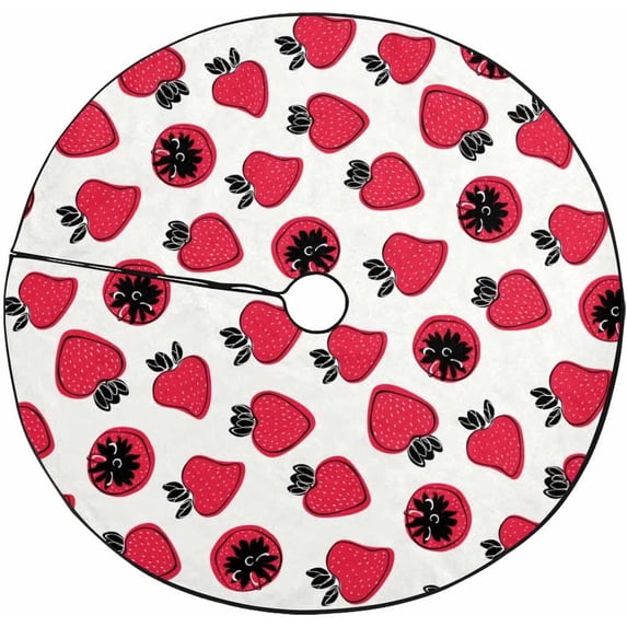 FMSHPON Strawberry Pink Fruit Xmas Christmas Tree Skirt Stand Mat for Holiday Party Decoration Indoor Outdoor 48 inches