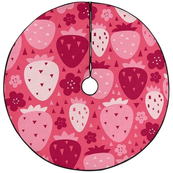 FMSHPON Strawberry Red Xmas Christmas Tree Skirt Stand Mat for Holiday Party Decoration Indoor Outdoor 48 inches