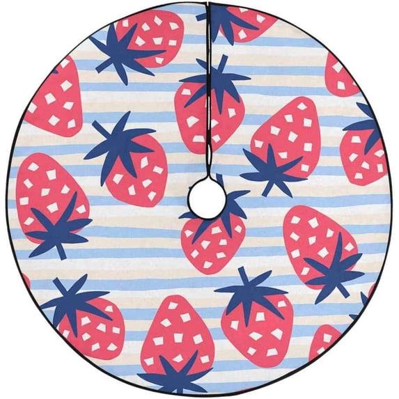 FMSHPON Strawberry Stripes Xmas Christmas Tree Skirt Stand Mat for Holiday Party Decoration Indoor Outdoor 36 inches