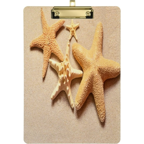 FMSHPON Summer Beach Family of Starfish Clipboard Hardboard Wood Nursing Clip Board and Pull for Standard A4 Letter 13x9 inches