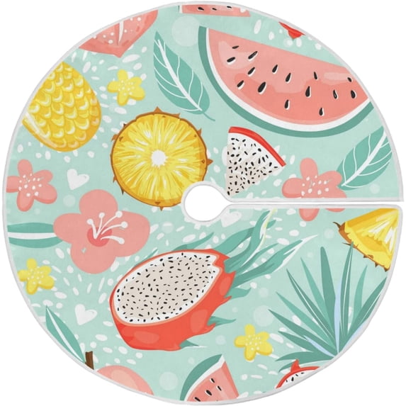 FMSHPON Summer Fruit Xmas Christmas Tree Skirt Stand Mat for Holiday Party Decoration Indoor Outdoor 48 inches