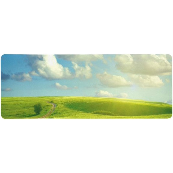 FMSHPON Summer Landscape with Green Grass Road and Clouds Extra Extended Large Gaming Mouse Pad Mat Desk Pad Keyboard Mat 31.5x12 inch