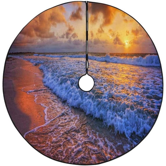 FMSHPON SunsetBeautiful Waves Xmas Christmas Tree Skirt Stand Mat for Holiday Party Decoration Indoor Outdoor 48 inches