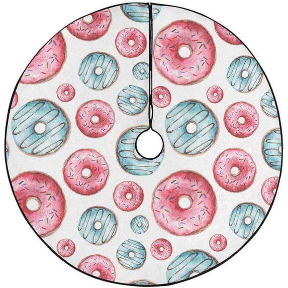 FMSHPON Sweet Donut BluePink Xmas Christmas Tree Skirt Stand Mat for Holiday Party Decoration Indoor Outdoor 48 inches
