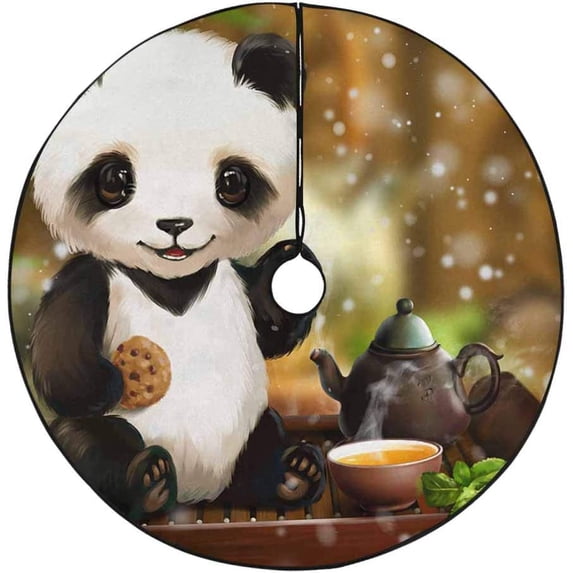FMSHPON Tea Party Painting Xmas Christmas Tree Skirt Stand Mat for Holiday Party Decoration Indoor Outdoor 48 inches