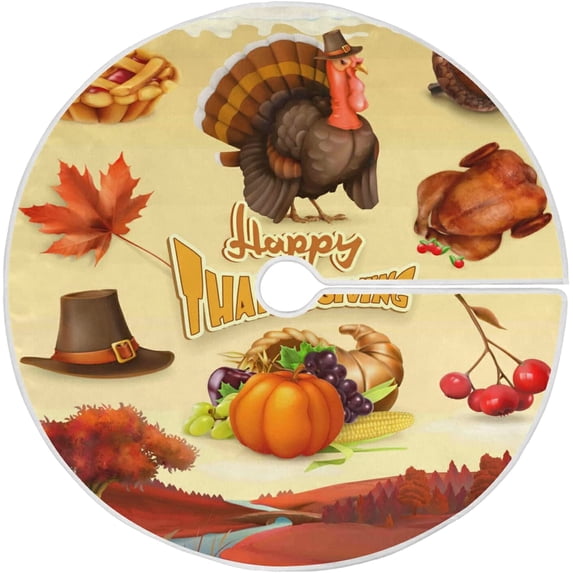 FMSHPON Thanksgiving Turkey Pumpkin Fall Maple Leaf Xmas Christmas Tree Skirt Stand Mat for Holiday Party Decoration Indoor Outdoor 36 inches