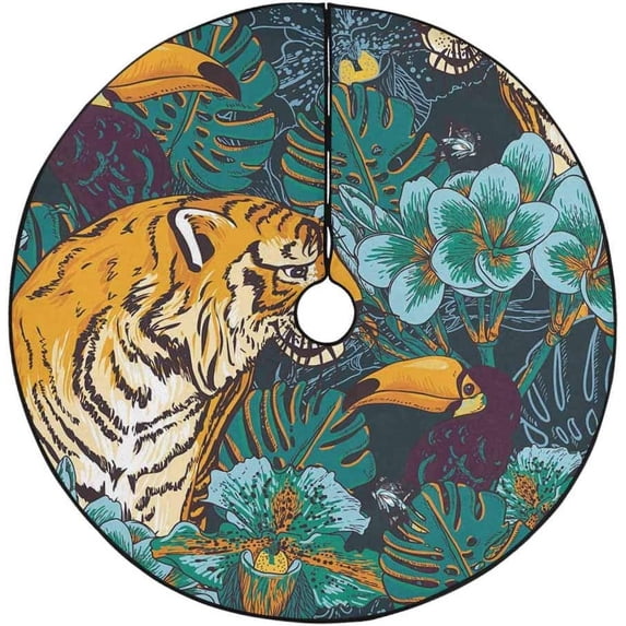 FMSHPON TigersBirds Xmas Christmas Tree Skirt Stand Mat for Holiday Party Decoration Indoor Outdoor 36 inches