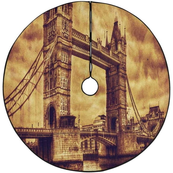 FMSHPON Tower Bridge in London Xmas Christmas Tree Skirt Stand Mat for Holiday Party Decoration Indoor Outdoor 36 inches