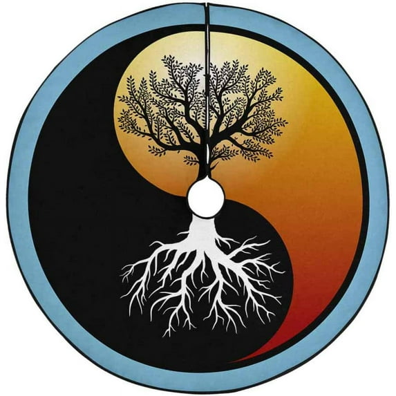 FMSHPON Tree of Life Yin Yang Xmas Christmas Tree Skirt Stand Mat for Holiday Party Decoration Indoor Outdoor 48 inches