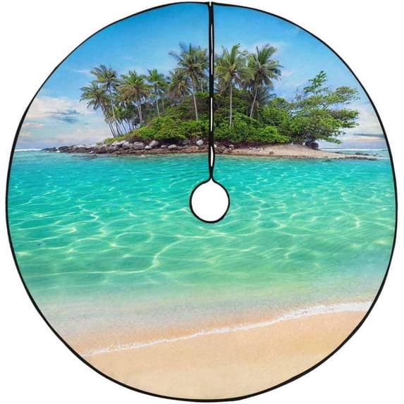 FMSHPON Tropical Beach Ocean Wave Xmas Christmas Tree Skirt Stand Mat for Holiday Party Decoration Indoor Outdoor 48 inches