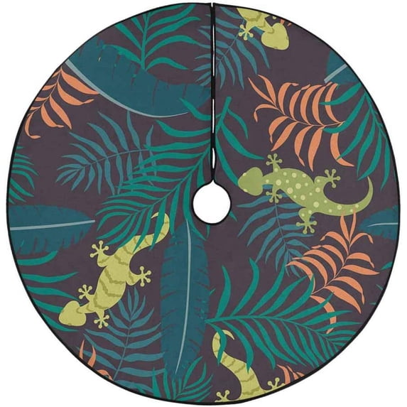 FMSHPON Tropical Palm LeavesLizards Xmas Christmas Tree Skirt Stand Mat for Holiday Party Decoration Indoor Outdoor 36 inches