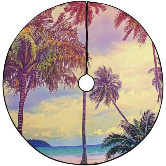 FMSHPON Tropical Summer Palm Tree Xmas Christmas Tree Skirt Stand Mat for Holiday Party Decoration Indoor Outdoor 36 inches