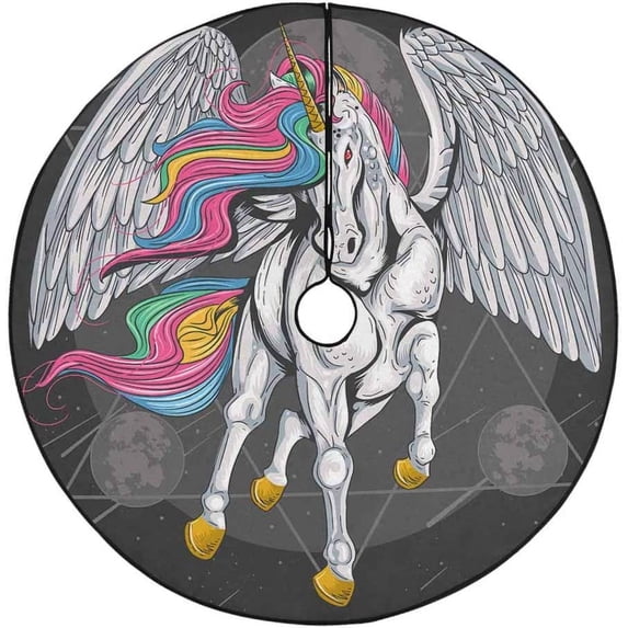 FMSHPON Unicorn Wings Horse Geometric Xmas Christmas Tree Skirt Stand Mat for Holiday Party Decoration Indoor Outdoor 48 inches