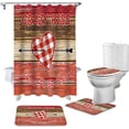 thumbnail image 1 of FMSHPON Valentine Red Buffalo Plaid Heart 4 Piece Bathroom Set Shower Curtain Bath Rug Contour Mat and Toilet Lid Cover, 1 of 7