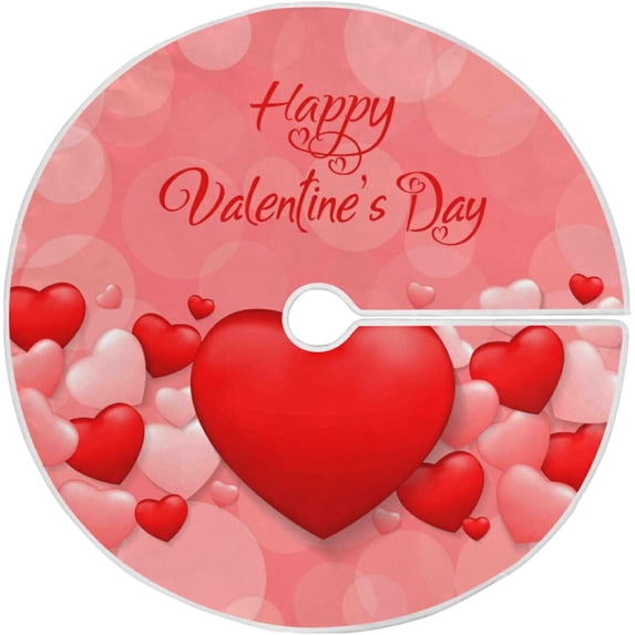 FMSHPON Valentine Valentines Day Red Heart Balloons Xmas Christmas Tree Skirt Stand Mat for Holiday Party Decoration Indoor Outdoor 36 inches