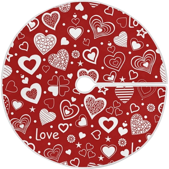 FMSHPON Valentine's Day Beautiful LoveClover Xmas Christmas Tree Skirt Stand Mat for Holiday Party Decoration Indoor Outdoor 48 inches