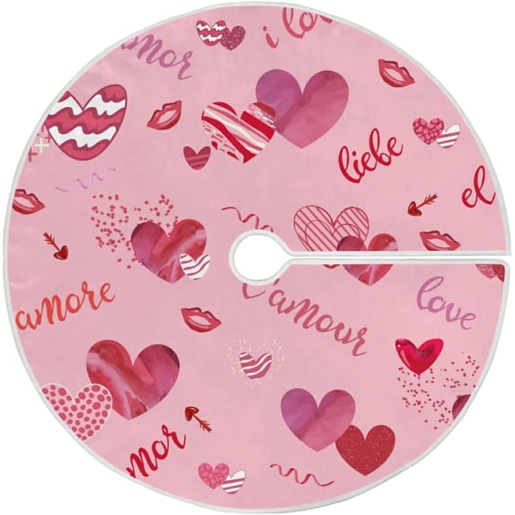 FMSHPON Valentines Mother's Day Hearts Lips Xmas Christmas Tree Skirt Stand Mat for Holiday Party Decoration Indoor Outdoor 36 inches
