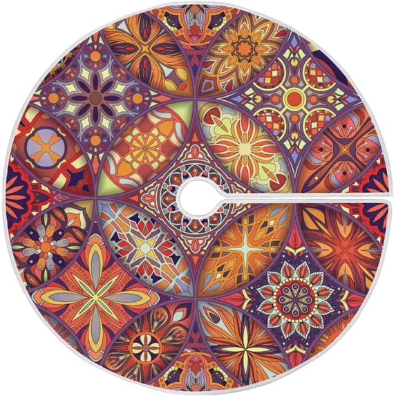 FMSHPON Vintage Mandala Elements Xmas Christmas Tree Skirt Stand Mat for Holiday Party Decoration Indoor Outdoor 36 inches