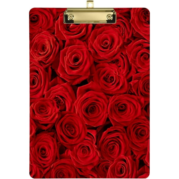 FMSHPON Vintage Red Rose Clipboard Hardboard Wood Nursing Clip Board and Pull for Standard A4 Letter 13x9 inches