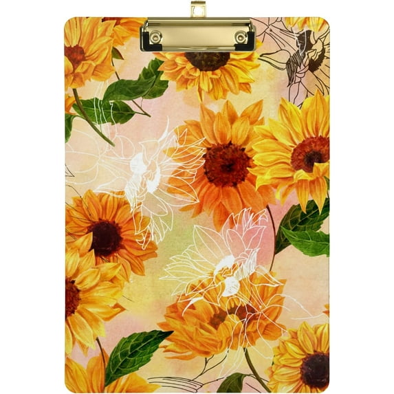 FMSHPON Vintage Sunflower Clipboard Hardboard Wood Nursing Clip Board and Pull for Standard A4 Letter 13x9 inches