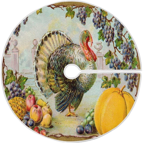 FMSHPON Vintage Thanksgiving Turkey Xmas Christmas Tree Skirt Stand Mat for Holiday Party Decoration Indoor Outdoor 48 inches