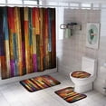 thumbnail image 1 of FMSHPON Vintage Wood Board 4 Piece Bathroom Set Shower Curtain Bath Rug Contour Mat and Toilet Lid Cover, 1 of 8