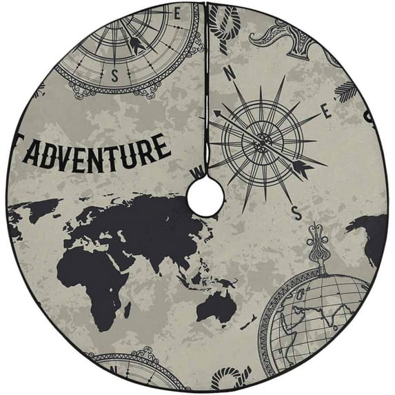 FMSHPON Vintage World Map Xmas Christmas Tree Skirt Stand Mat for Holiday Party Decoration Indoor Outdoor 36 inches
