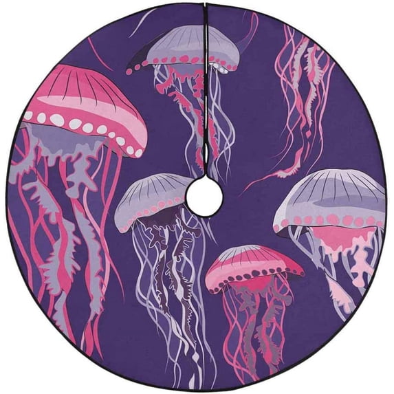 FMSHPON VioletPurple Jellyfish Xmas Christmas Tree Skirt Stand Mat for Holiday Party Decoration Indoor Outdoor 36 inches