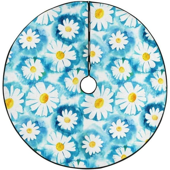 FMSHPON Watercolor Daisies Xmas Christmas Tree Skirt Stand Mat for Holiday Party Decoration Indoor Outdoor 36 inches