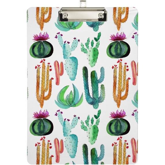 FMSHPON Watercolor Hawaii Cactus Clipboard Hardboard Wood Nursing Clip Board and Pull for Standard A4 Letter 13x9 inches